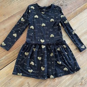Black Gold Hearts Long Sleeve Dress Size 8-10